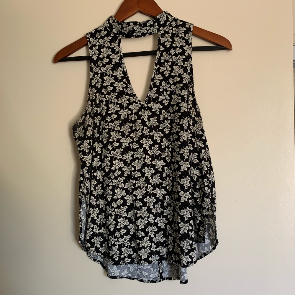 Aqua Floral Mock Neck Tank